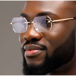 Rimless Octagon‎ Glasses Men Women Clear Lens Gold Frame Fashion Eyewear Cholo